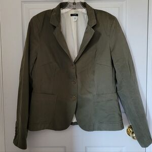 J. CREW COTTON THREE BUTTON BLAZER JACKET GREEN POCKETS WOMEN'S SIZE LARGE